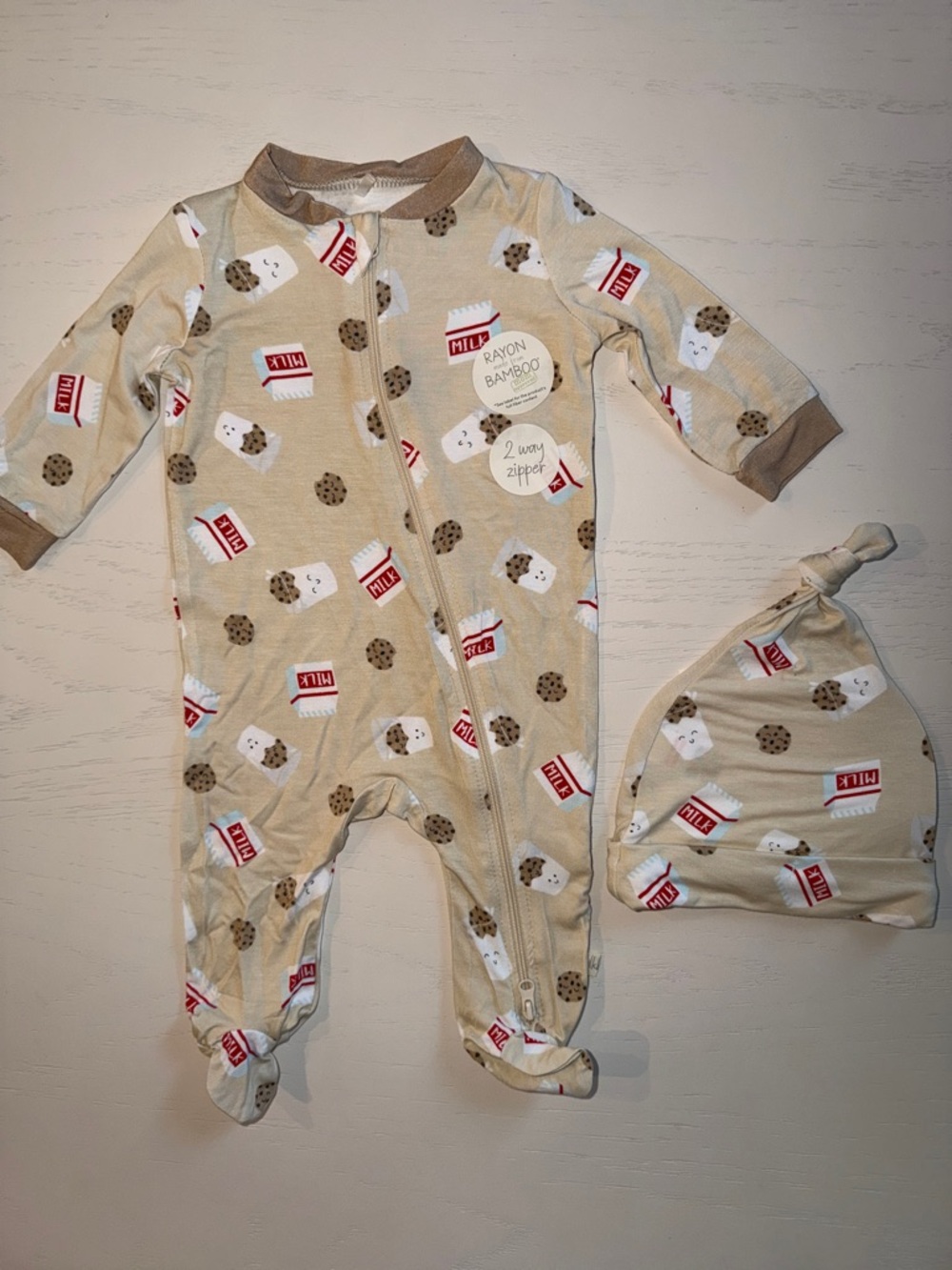 Milkberry Milk and Cookies Footie One-Piece with Hat 0-3 3-6 6-9 months